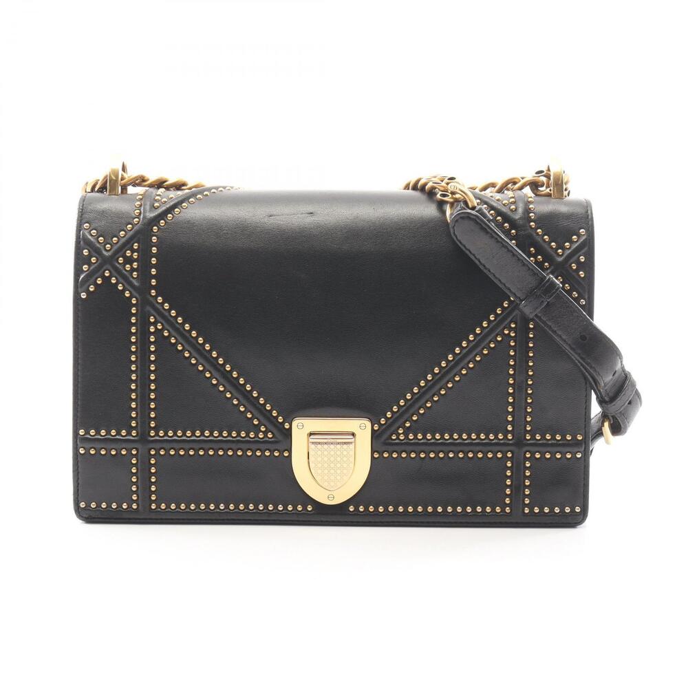 Christian Dior AMA Studded Shoulder Bag Leather Black